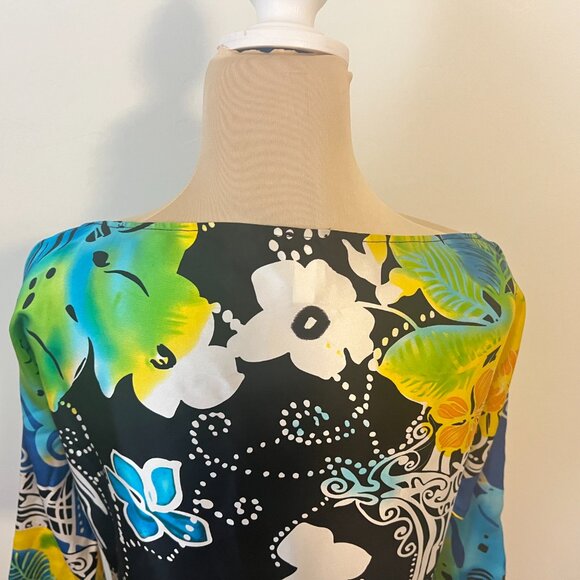 Vintage Cache 100% Silk Sheath Dress Dolman Sleeve Abstract Floral Print XS - Picture 8 of 12